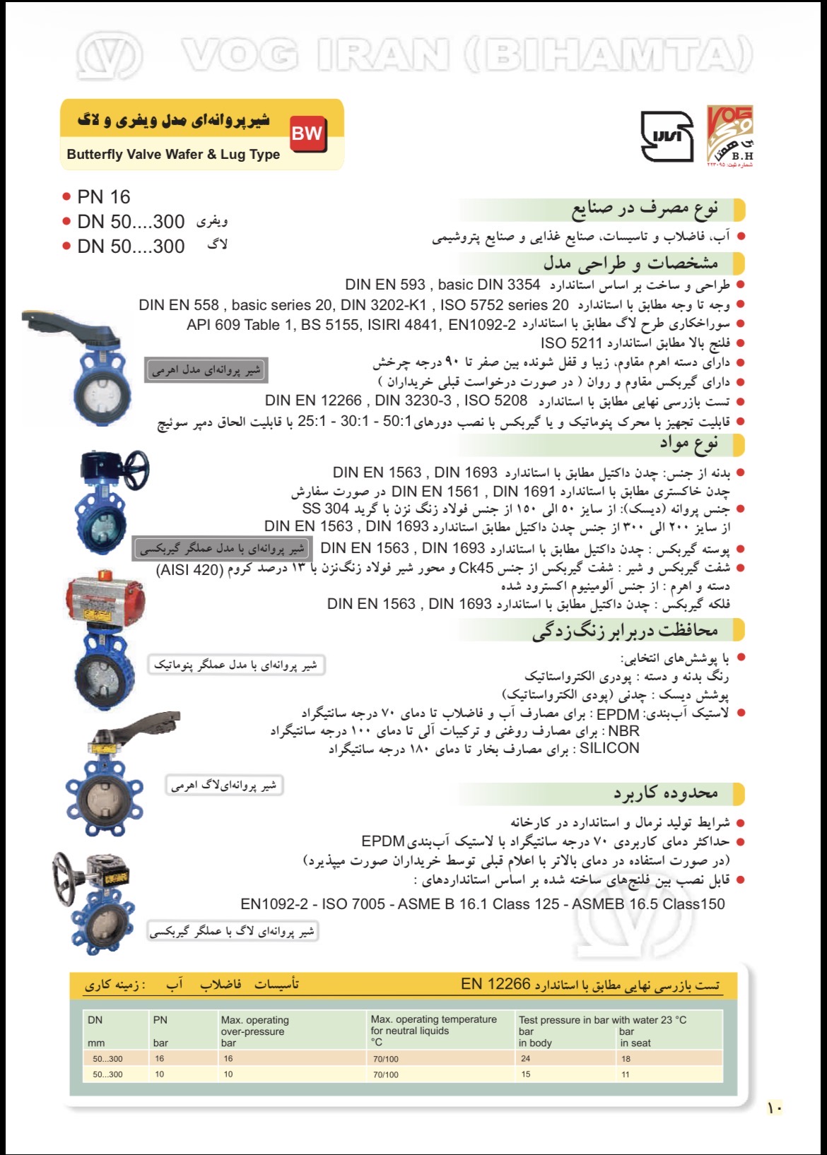 شیر پروانه‌ای ویفری اهرمی دیسک استیل PN16 وگ ایران بی‌همتا - نمای بدنه با دسته اهرمی