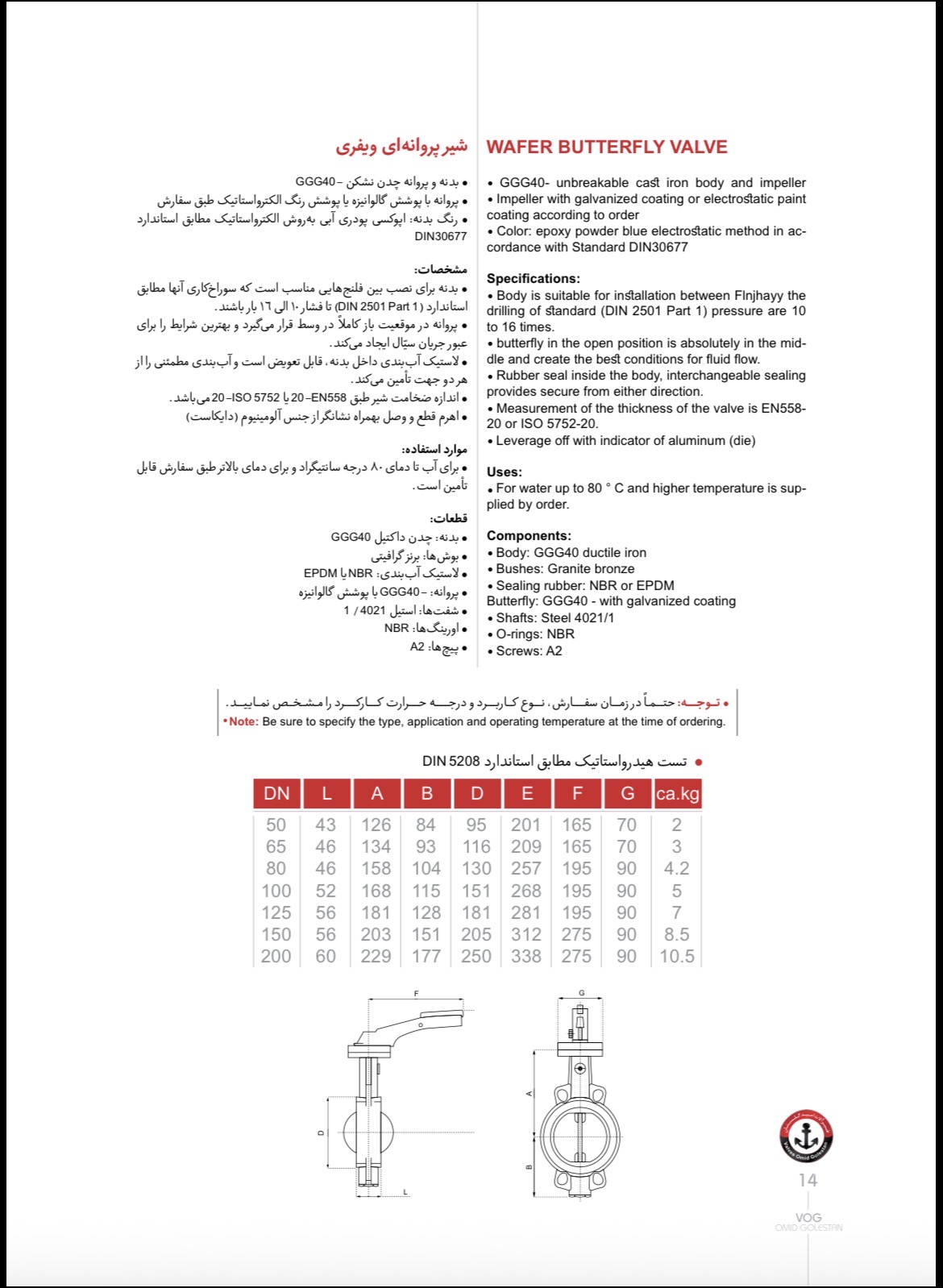 شیر پروانه‌ای ویفری گیربکسی دیسک کروم PN16 وگ امید گلستان - نمای پروانه داخلی