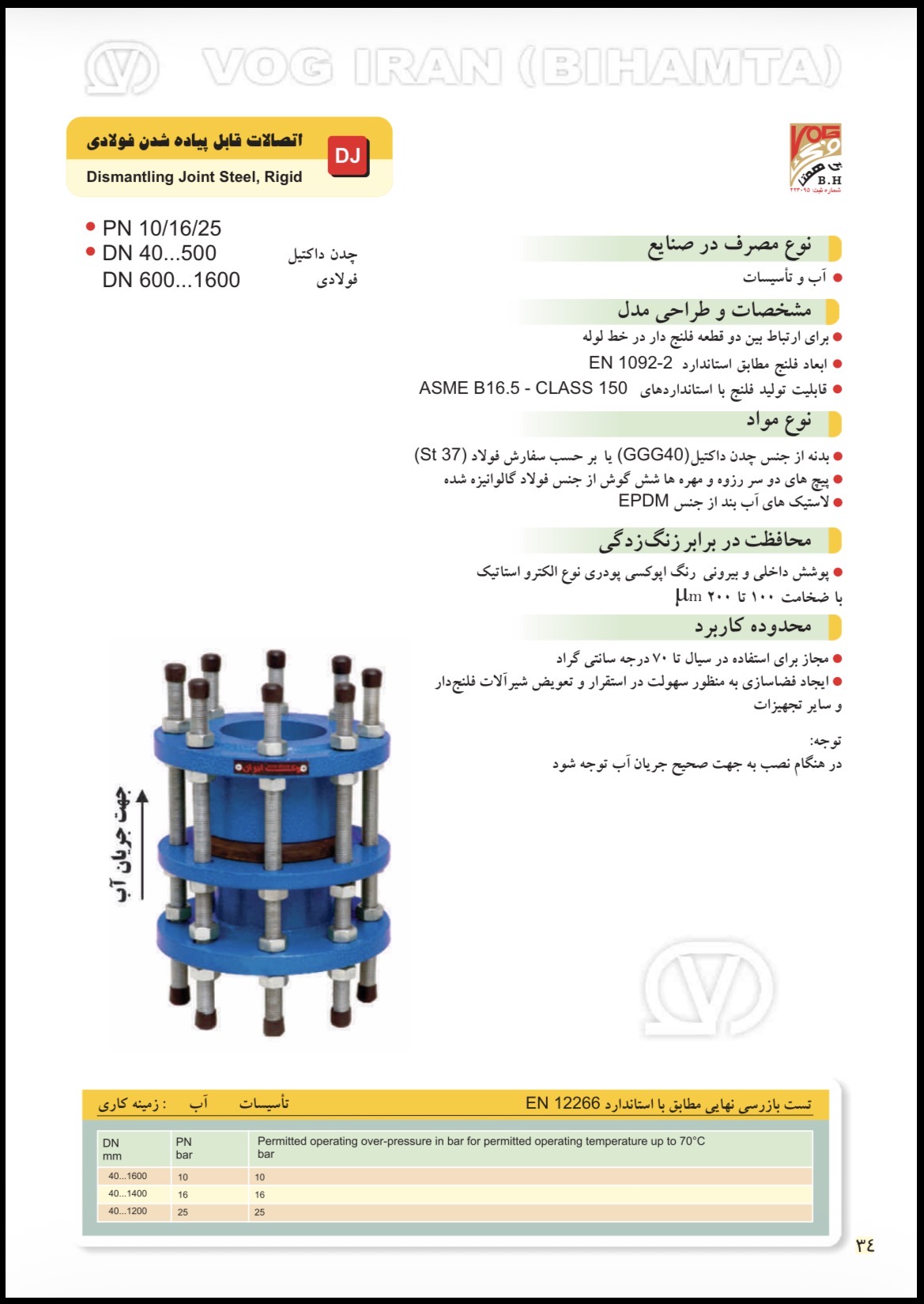 اتصال قابل پیاده PN16 وگ ایران - مشخصات فنی و جنس اجزا اتصال قابل پیادهشدن PN16 وگ ایران بیهمتا - نمای اتصال فلنجی با پیچهای دو سر رزوه