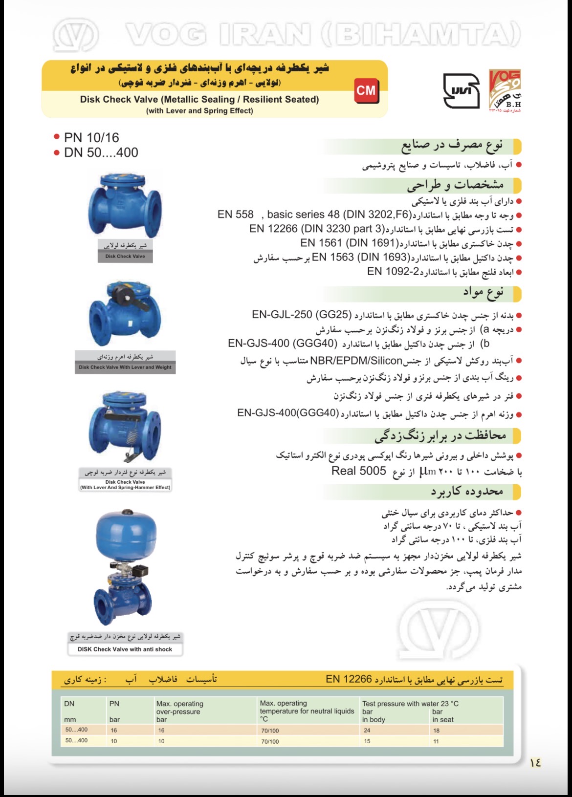 دیتاشیت فنی شیر یکطرفه دریچه‌ای لولایی PN16 وگ ایران بی‌همتا - معرفی و مشخصات