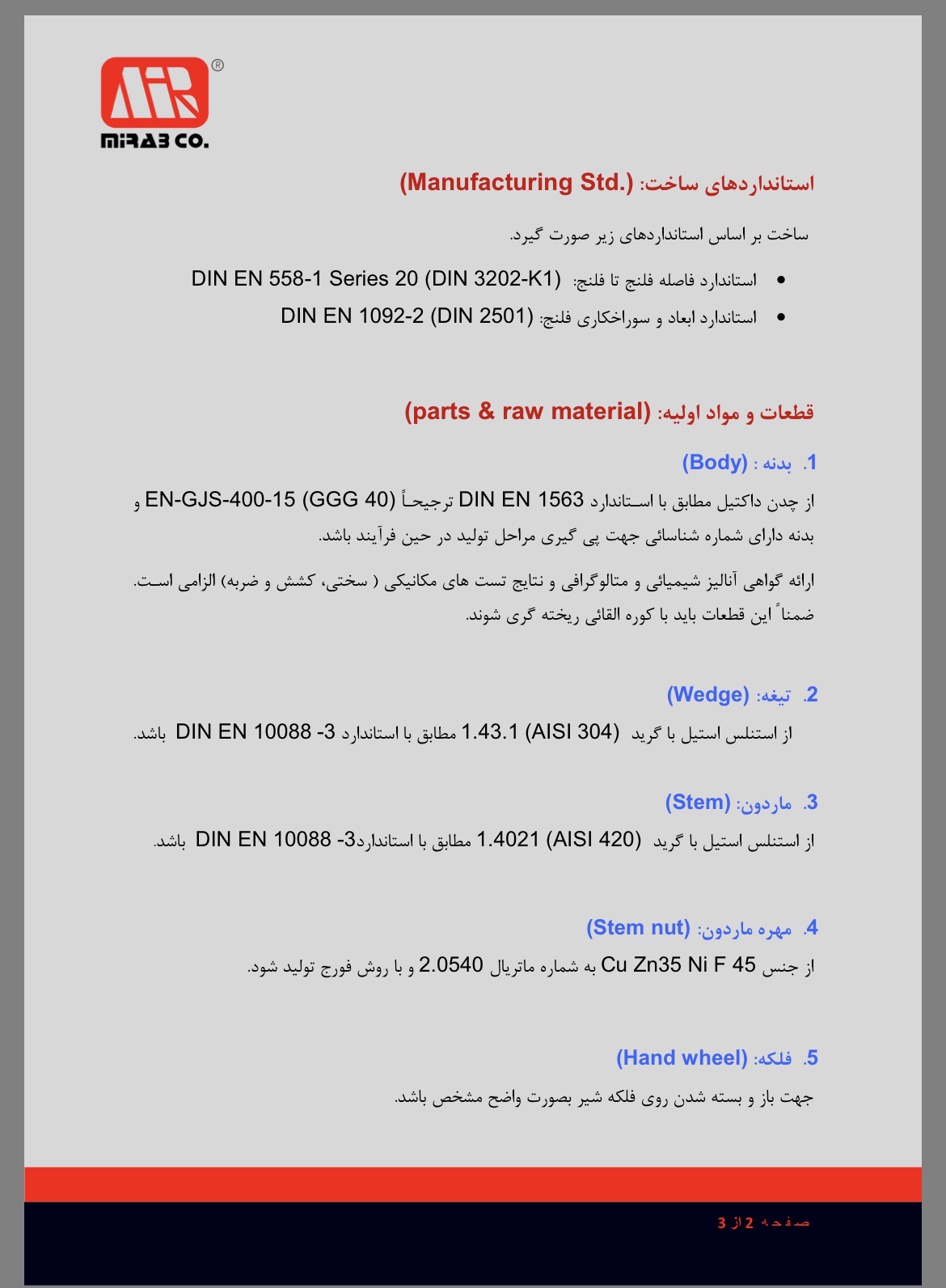 دیتاشیت رسمی و مشخصات فنی شیر کشویی چاقویی میراب