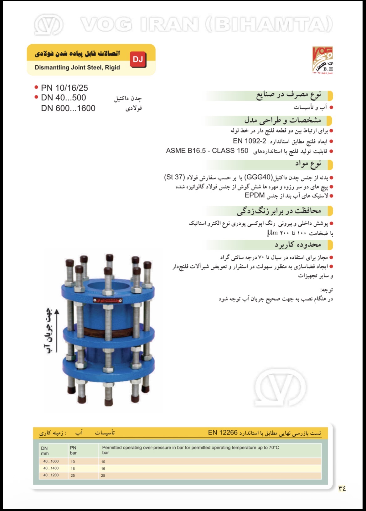 دیتاشیت فنی اتصال قابل پیاده شدن PN10 وگ ایران بی‌همتا - معرفی و مشخصات