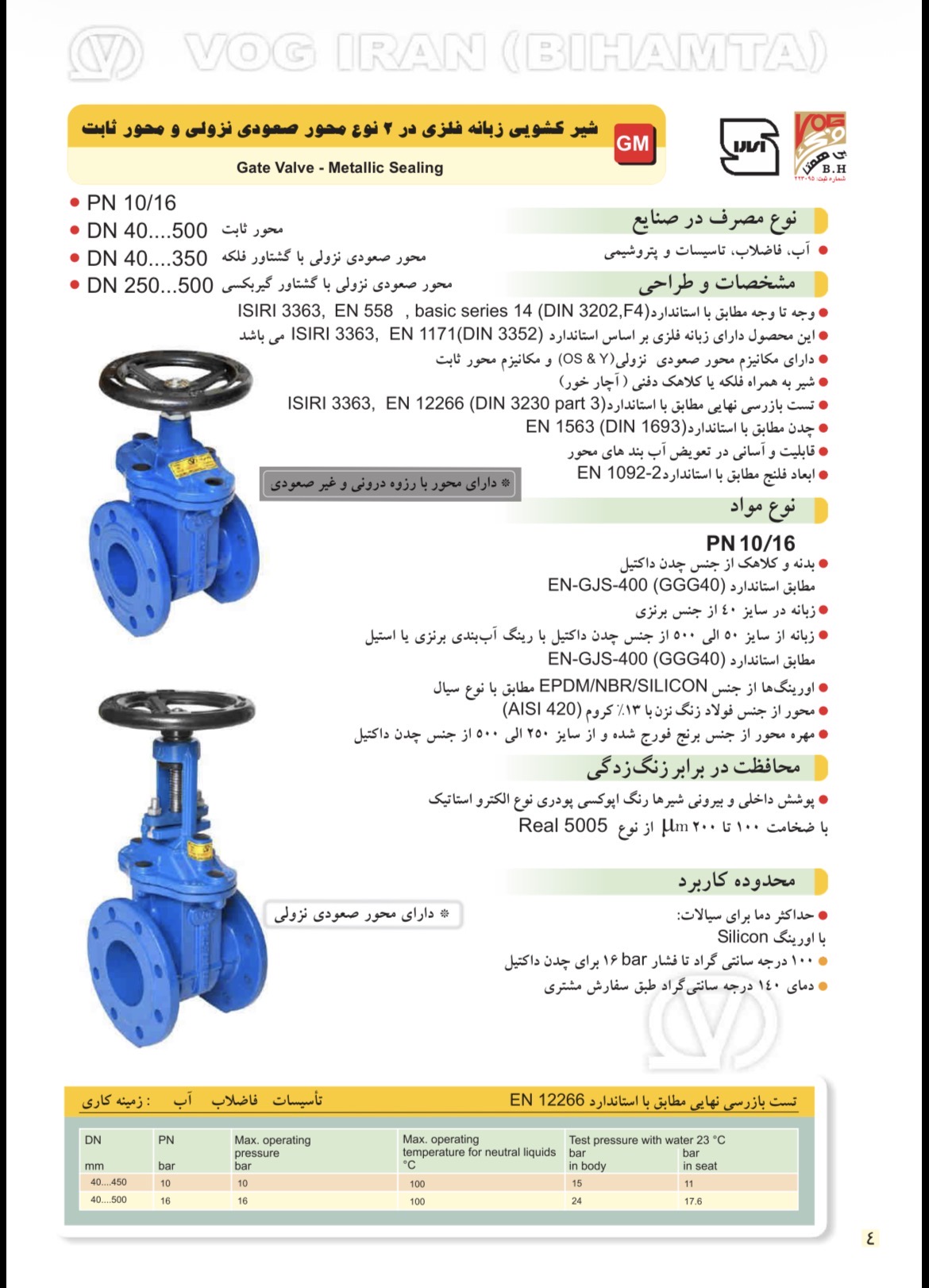 کاتالوگ شیر کشویی زبانه فلزی محور صعودی OS&Y وگ ایران بی‌همتا - صفحه معرفی و مشخصات فنی