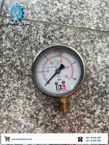 فشارسنج DG روغنی مدل 150psi/10bar با اتصال رزوهای برنجی